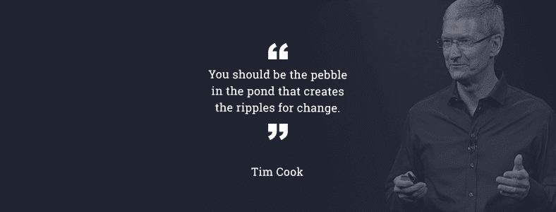 Tim Cook, Apple's CEO, with one of his most powerful quotes about being the pebble in the pond that creates the ripple for change