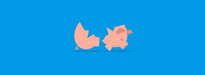 Ilustração de um cofrinho em formato de porco quebrado remetendo que retrabalho é desperdiçar dinheiro