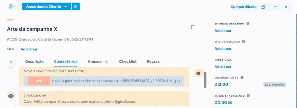 Imagem em gif que demonstra a metodologia de colocação de tags dentro do gerenciador de tarefas Runrun.it.