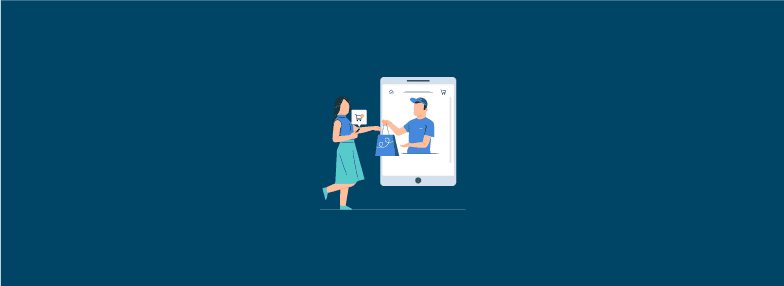 Imagem de uma mulher interagindo com um cliente pela tela de um smartphone, transmitindo a ideia do social commerce